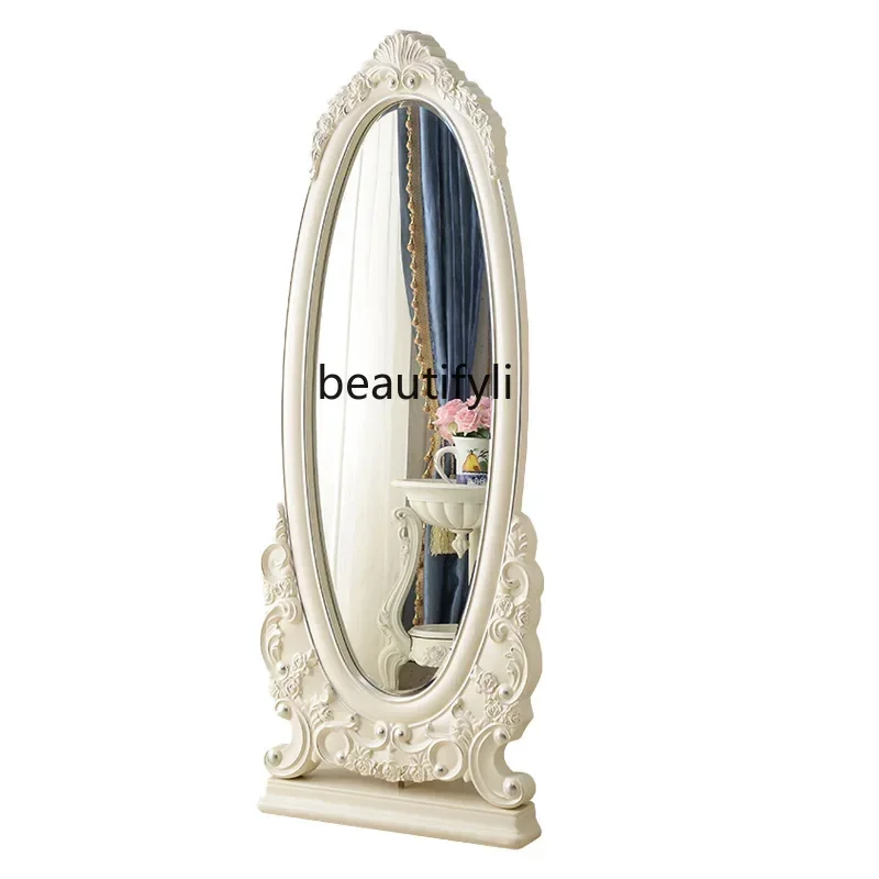 

European-style full-length mirror bedroom, full-body floor mirror luxury, household engraved mobile vertical fitting mirror