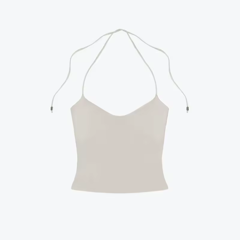 Tank Women's Open-Back Stretchy Camisole Top with Metal Accessories and Self-Tie Shoulder Straps, Low-Neck Sexy Halter Top - Image 8