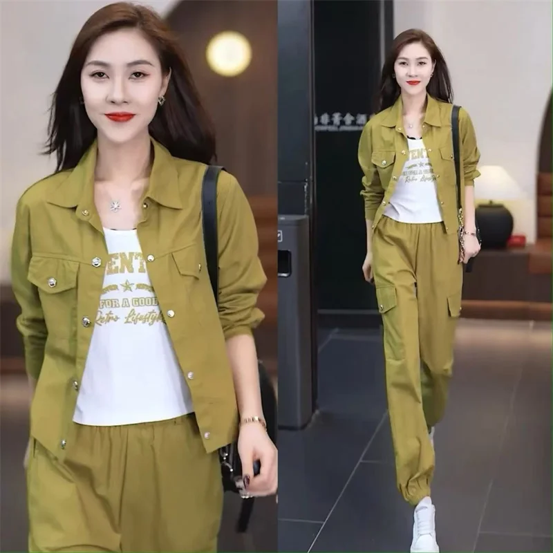 Fashion Foreign Air Age Reduction Tooling Set 2024 Spring And Autumn New Women's Small Casual Short Coat Overalls Two-piece Set