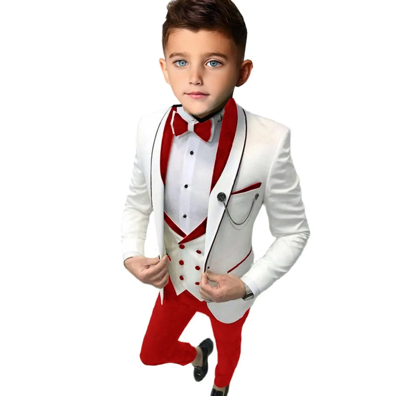 Hot Sale Formal Boy Suit Set Classic Children Tuxedo 4-Pieces Blazer Vest Pants Bow-tie Birthday Wedding Party Graduation