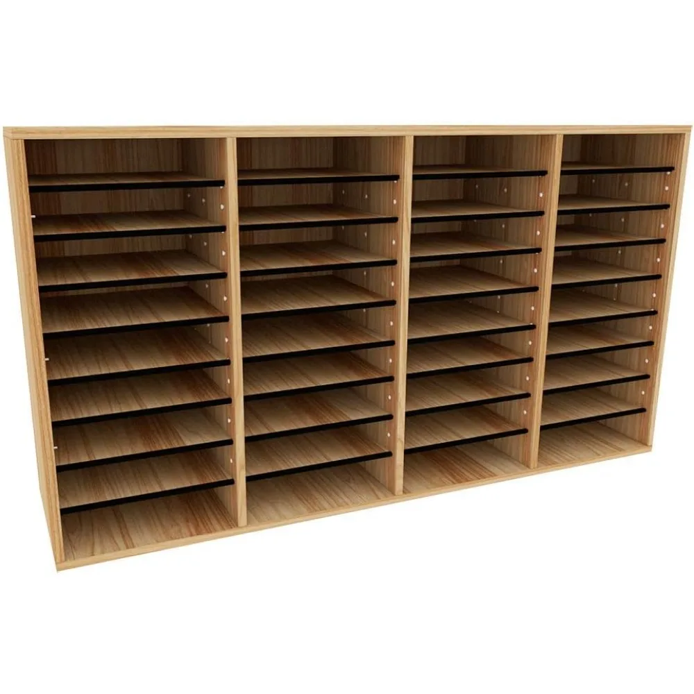 

Wooden Adjustable Literature Organizer, 36 Compartment Office Mailbox, or Classroom Literature Organizer, Medium Oak