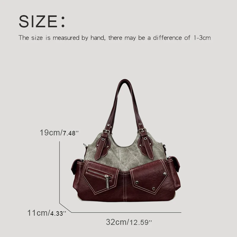 Moto & Biker Bags For Women Luxury Designer Handbags Purses 2024 New Canvas With PU Rivet Top Handle Y2K Small Underarm Shoulder