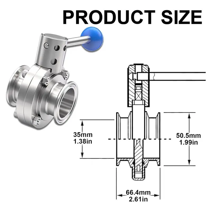 [NEWA76K!】 Stainless Steel 304 2 Pack 1.5 Inch Tri Clamp Sanitary Butterfly Valve With Pull Handle(1.5