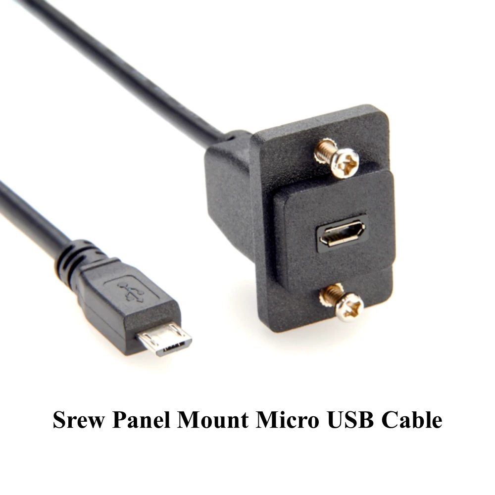 Screw Panel Mount Micro USB Extension Cable Micro USB Male to Female Chassis Flange Feedthru Converter Cable for Raspberry Pi