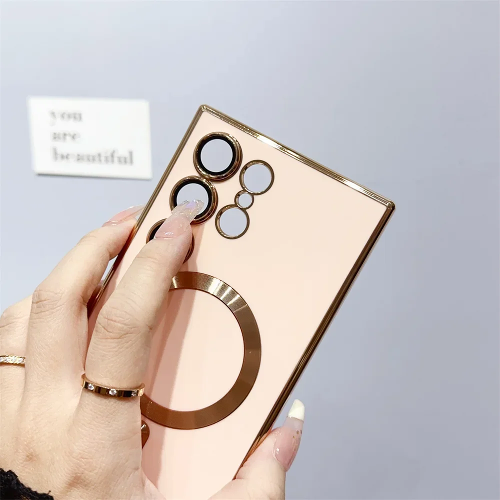 حافظة Magsafe من السيليكون المغناطيسي الفاخر لهاتف سامسونج جالاكسي S25 S24 S23 S22 S21 Ultra Plus Candy 6D تصفيح شحن لاسلكي Funda