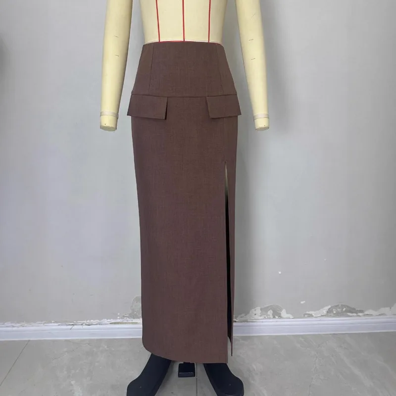 Spódnica damska HKSH na wiosnę i jesień, jednolita, z rozcięciem z boku, dopasowana, z wysokim stanem, elegancka, modna, do biura, formalna, model HK14481