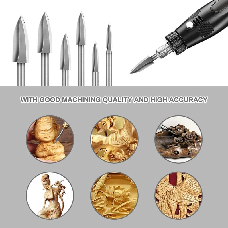 New 6PCS Wood Carving Tools Wood Carving And Engraving Drill Accessories Bit Milling Cutter Carving Root Rotary Tools