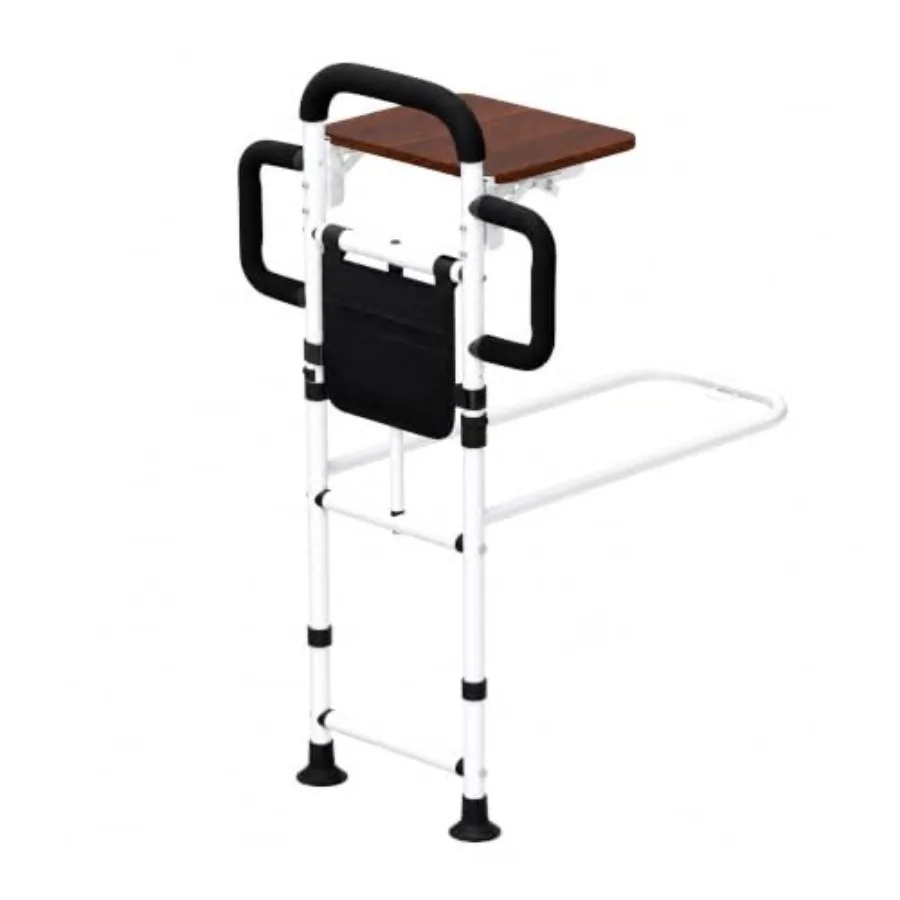 Bed Rail for Elderly Adults Safety, Adjustable Bedside Assist Rail with Storage Pocket, Steel, Black, Easy Installation and Sec