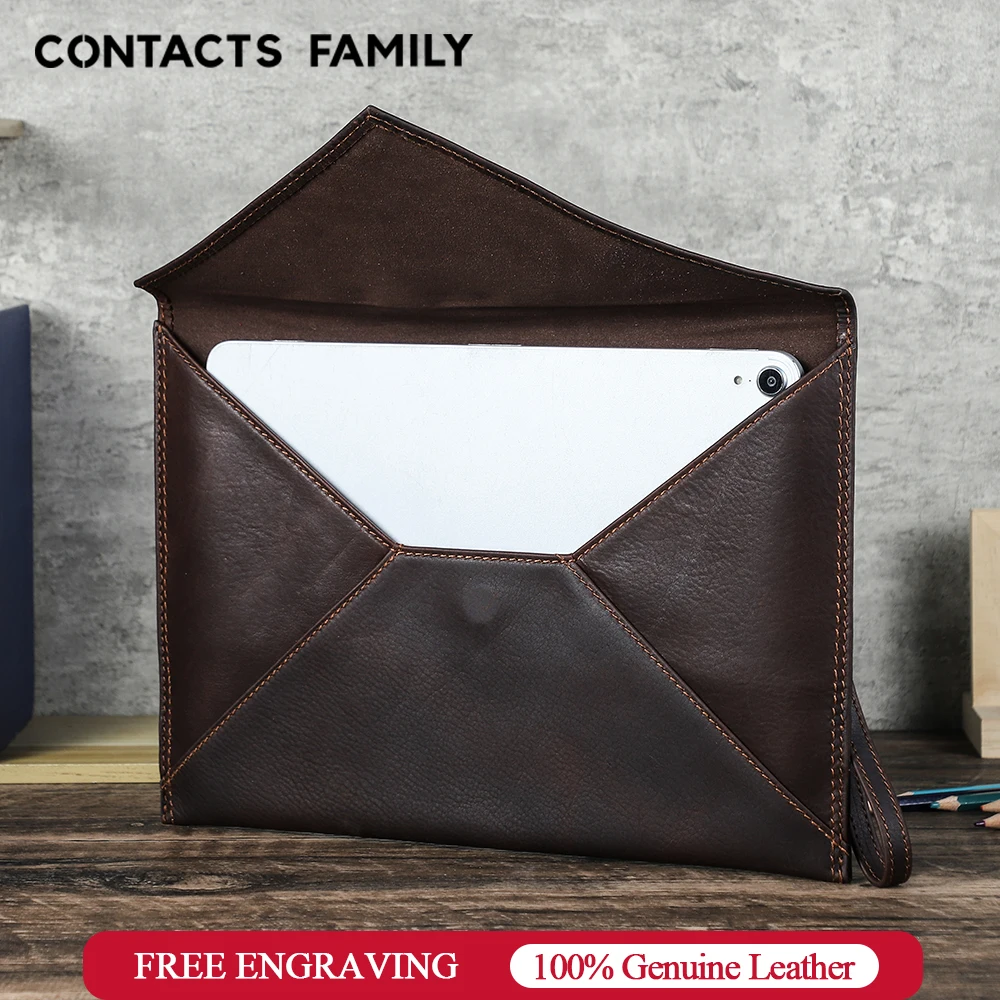 CONTACTS FAMILY Genuine Leather Laptop Sleeve Case For Apple Macbook Air Pro 13 M4 M3 M2 M1 Carry Cover A4 Notebook Sleeve Bag