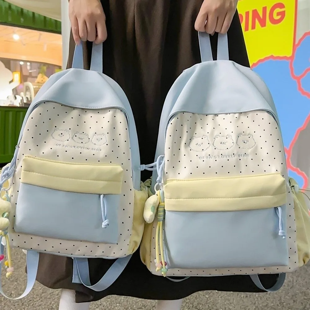 New Large Capacity Polka Dot Backpack Lightweight Black Bear Schoolbag Multifunctional Student Mochilas Outdoor