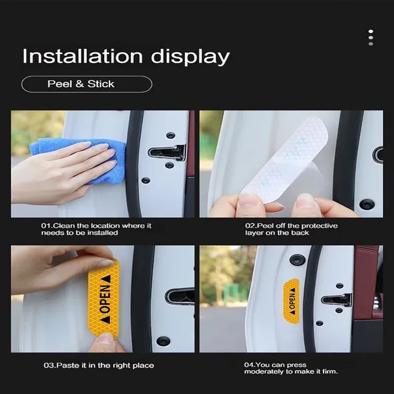4 Stück Reflektierende Autotür-Aufkleber Sicherheits-Öffnungswarnung Reflektorband Aufkleber Auto Außen- und Innenreflektor-Aufkleber Amagi – Detail 2