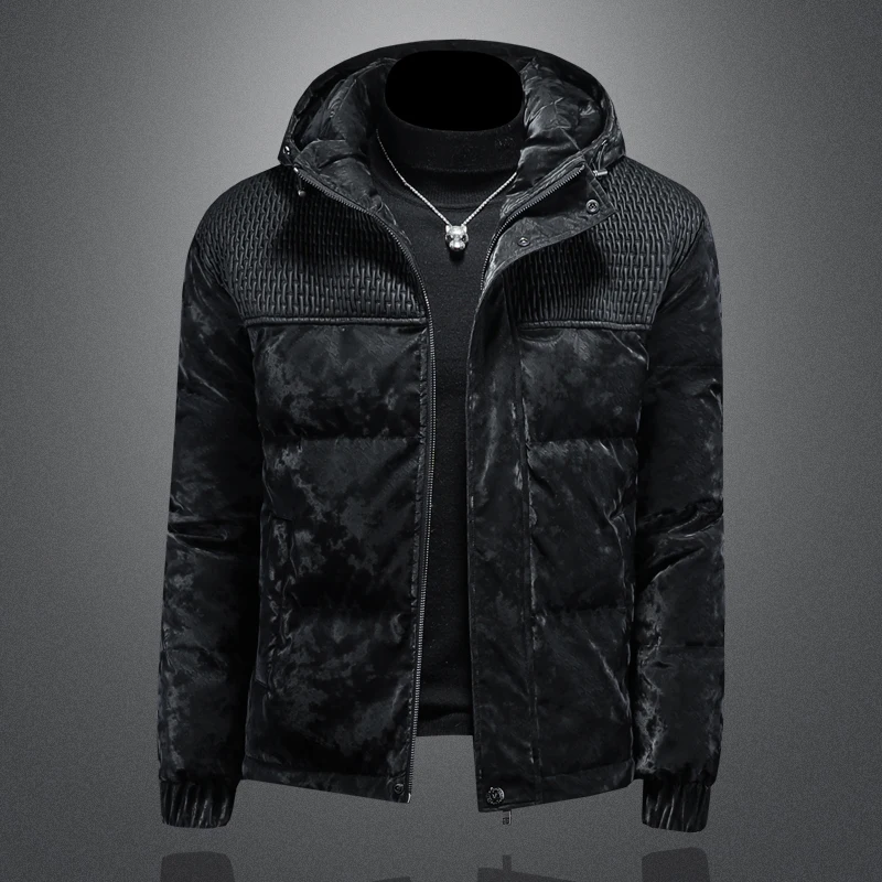 2024 Winter Clothes Men High Quality Hooded Spliced Down Jacket For Men Kurtka Zimowa Motorcycle Zipper Jacket Plumas De Hombre