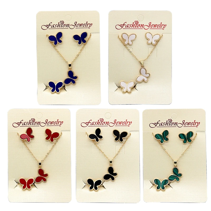 3x Fashion for Butterfly Jewelry Set Shinying Charm Necklace Ring Ear Gifts