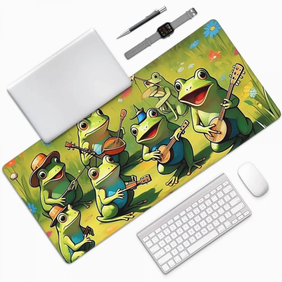 Lively And Romantic Frog Party Large Mouse Pad Computer Keyboard Mouse Mat Gaming Laptop Desk Mat Office Accessories Table Mats
