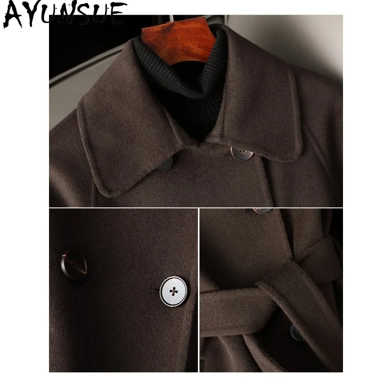 معاطف صوف 100% من AYUNSUE للنساء لخريف وشتاء 2025 معطف نسائي على الموضة الكورية ملابس نسائية عالية الجودة palldyto Zимperi Жénravo