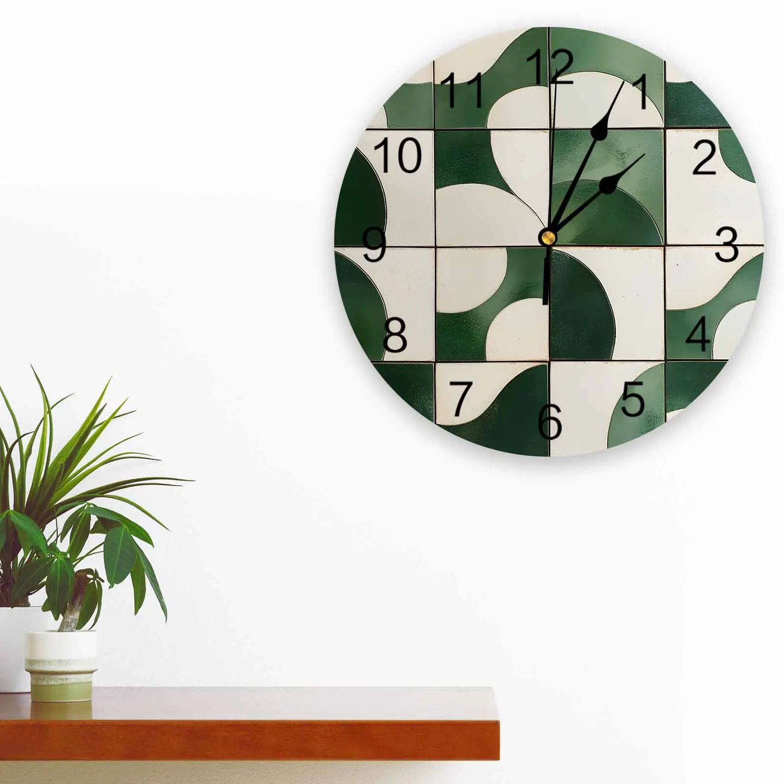 

Green Modernism Abstract Art Wall Clock Large Modern Kitchen Dinning Round Clocks Bedroom Silent Hanging Watch
