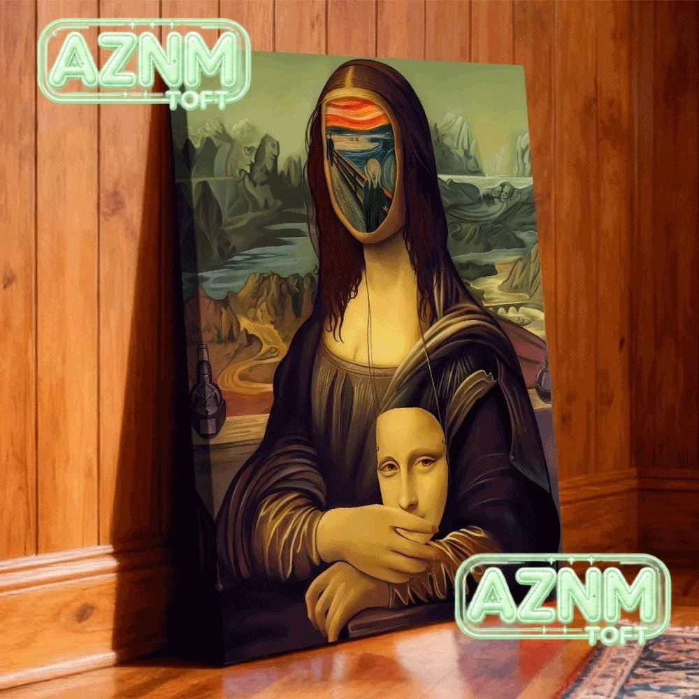 Mona Lisa Scream Mask Art Print Poster Retro Art Lover Decor Modern Art Wall Art Canvas Painting Home Living Room Decoration