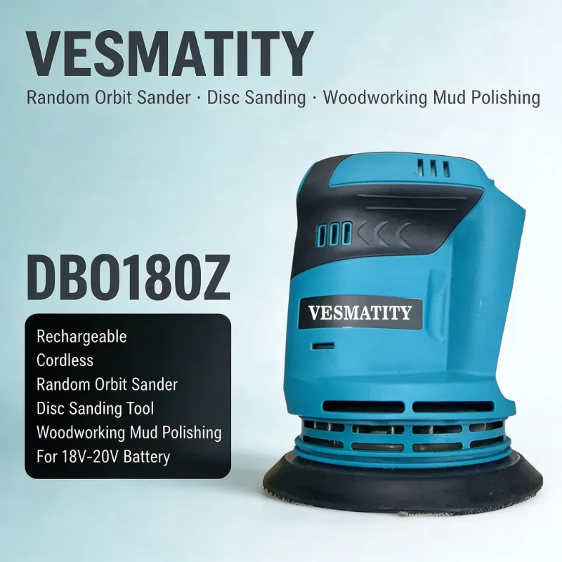 DBO180Z Rechargeable Cordless Random Orbit Sander Disc Sanding Tool for Woodworking Mud Polishing For 18V-20V Battery