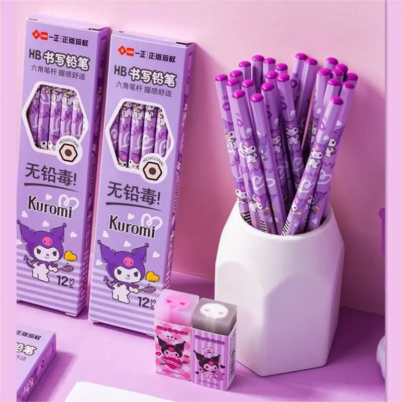 12pcs Sanrio Series Kuromi Hexagonal Writing Pencil Set Cute Student Pencil Creative Writing Pencil School Student Stationery