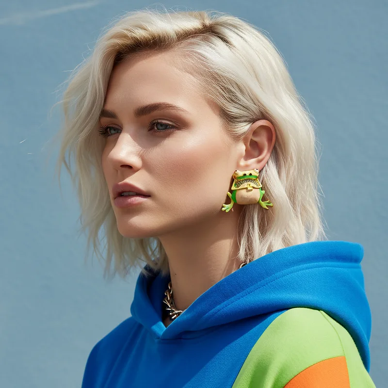 

DIGADAGU Alloy Quirky Frog Stud Earrings New Exaggerated Trend Earrings Women Party Jewelry Accessories
