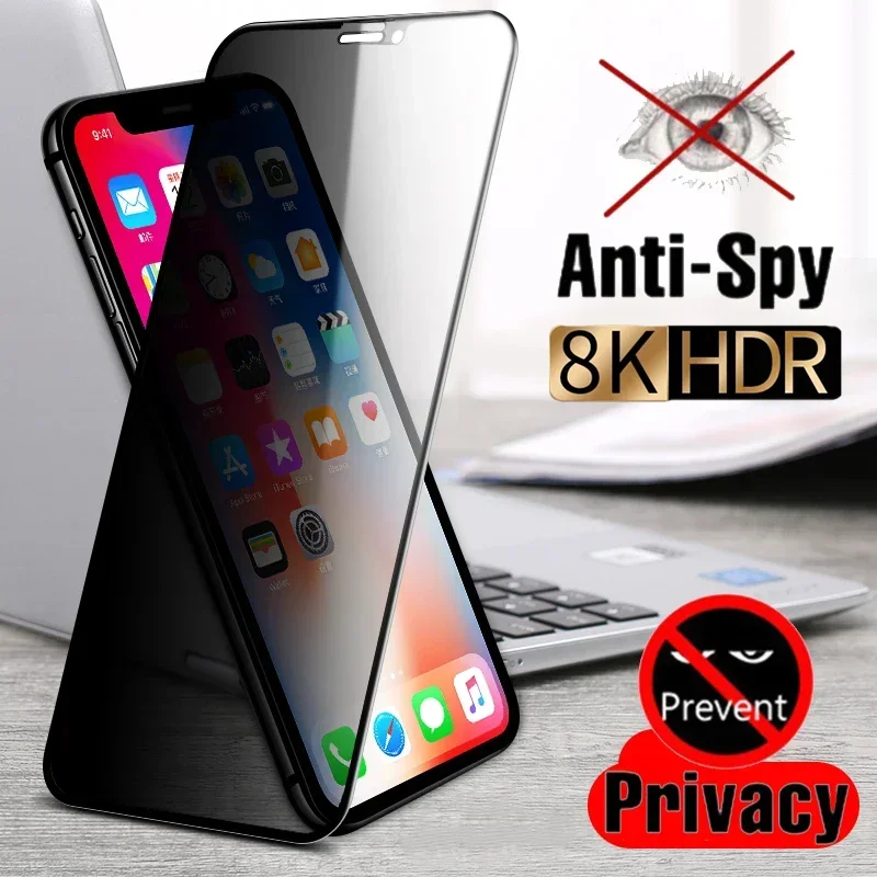 

Full Cover Privacy Screen Protector For iPhone 11 12 13 14 15 Pro Max 8 Plus Best 8K Anti-spy Glass For iPhone 16 PRO XR XS MAX