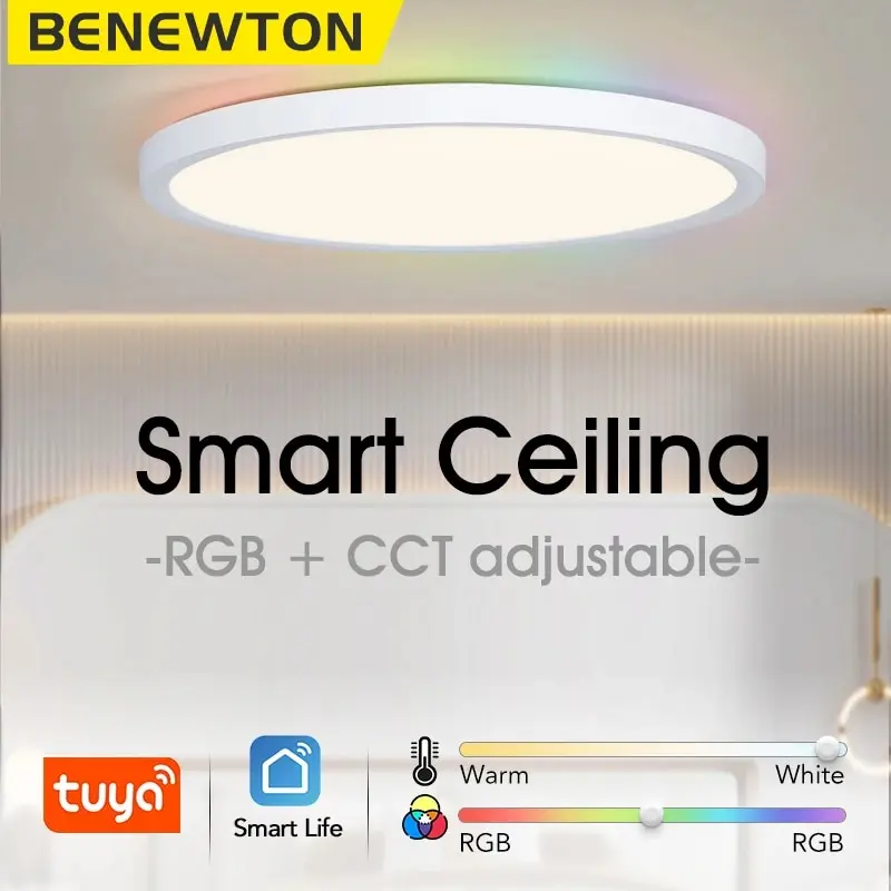 AliExpress Collection MARPOU-lámpara de techo inteligente TUYA para el hogar, luz Led RGB, por aplicación Control por voz, Alexa, Google, decoración de habitación