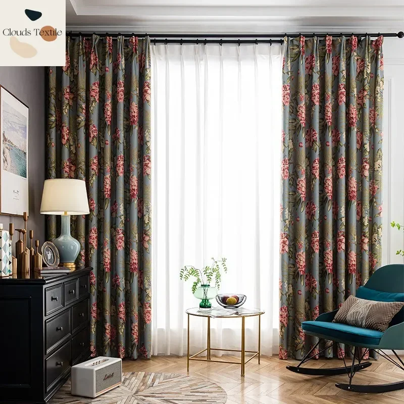 

Custom Size！！American Modern Elegant Pastoral Flower Blackout Fashion Curtains for Living Dining Room Bedroom Decor White Tulle