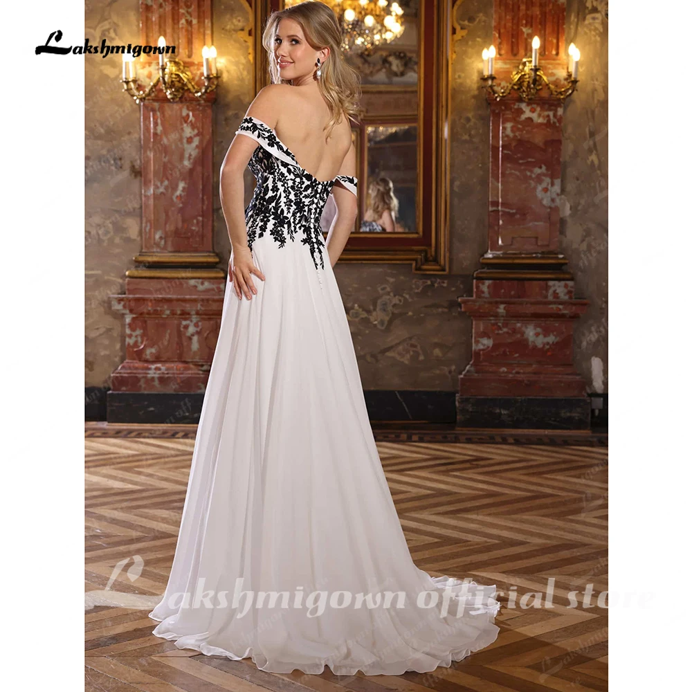 Lakshmigown Schwarz-Weiß Brautkleider Rückenfrei 2027 Blumenspitze Elegante Boho Brautkleider Vestidos De Novia Maßanfertigung – Detail 6