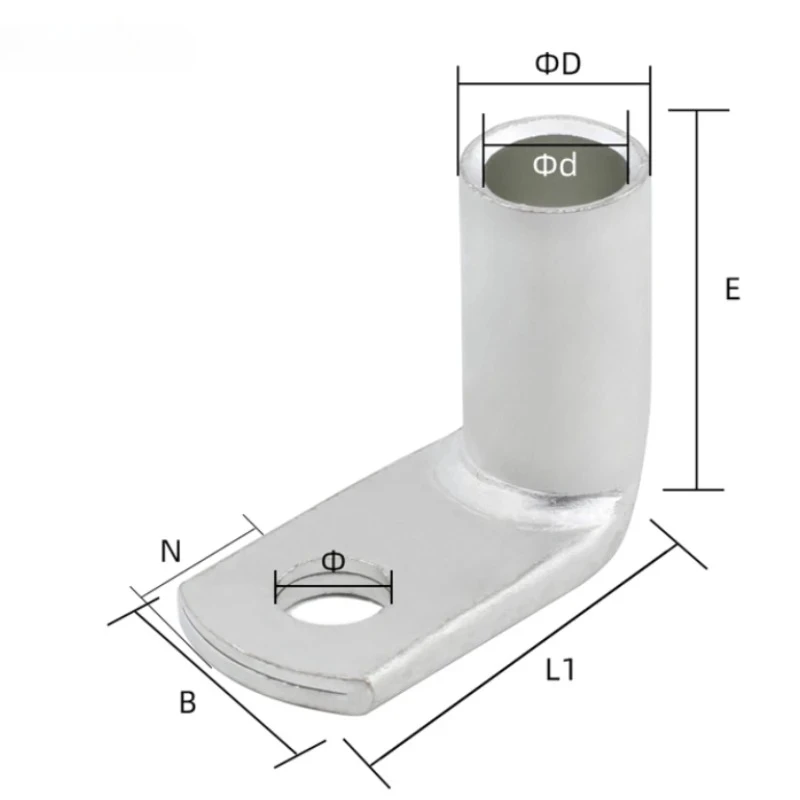 Tinned Copper Crimp Connector Terminals T6-T25 for 4-10mm² Wires (5-200 Pcs) Connectors Terminals Right Angle L-Type Cable Lugs