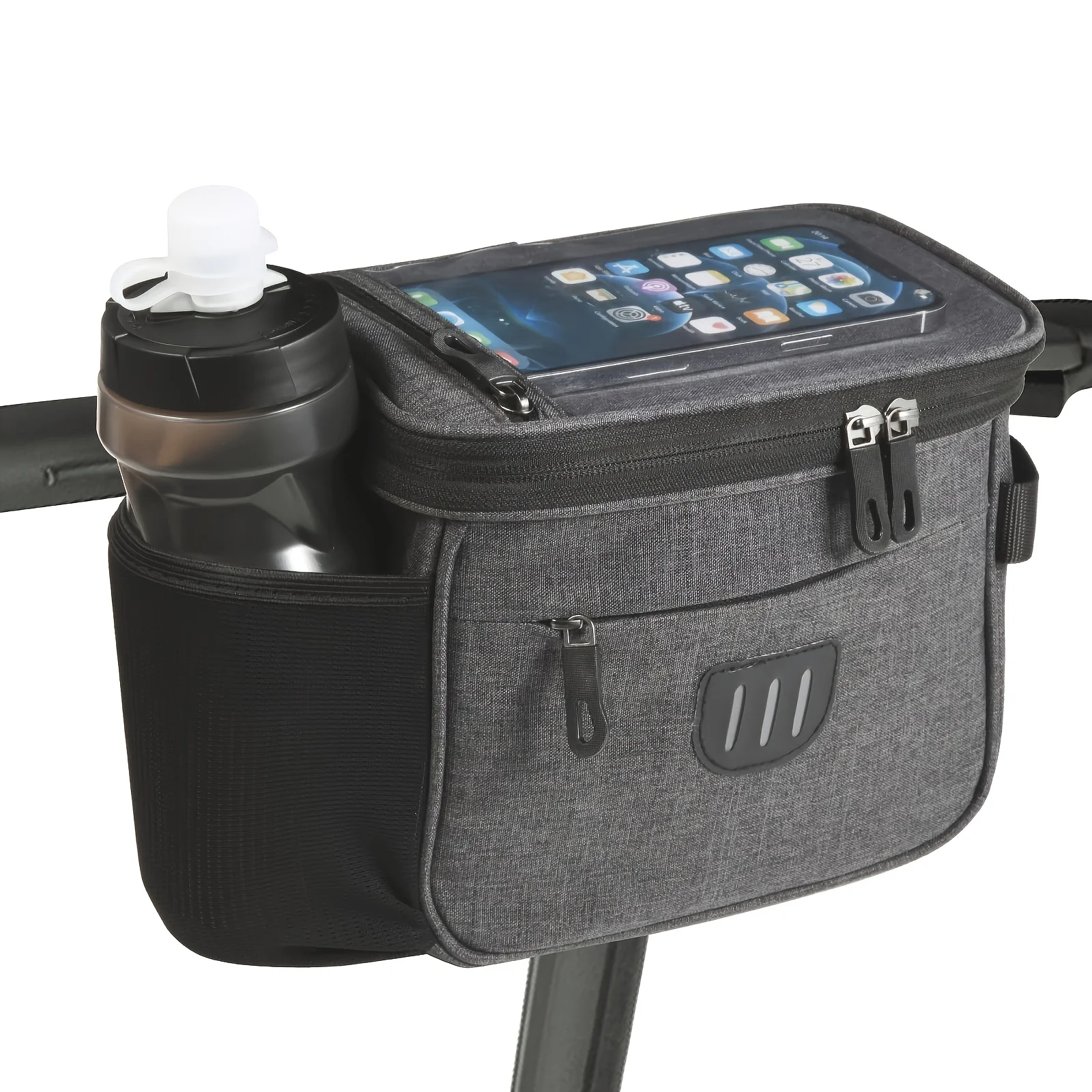 Adjustable Bike Handlebar Bag With Phone Pocket Large Front Storage Pouch With Zipper Keep Your Essentials Safe And Accessible