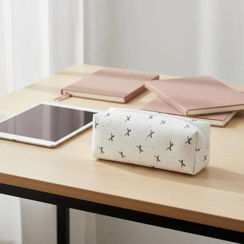 Lightweight Polka Dot Pencil Case Large Capacity Soft Touch Pen Pouch for Office Workers School Students