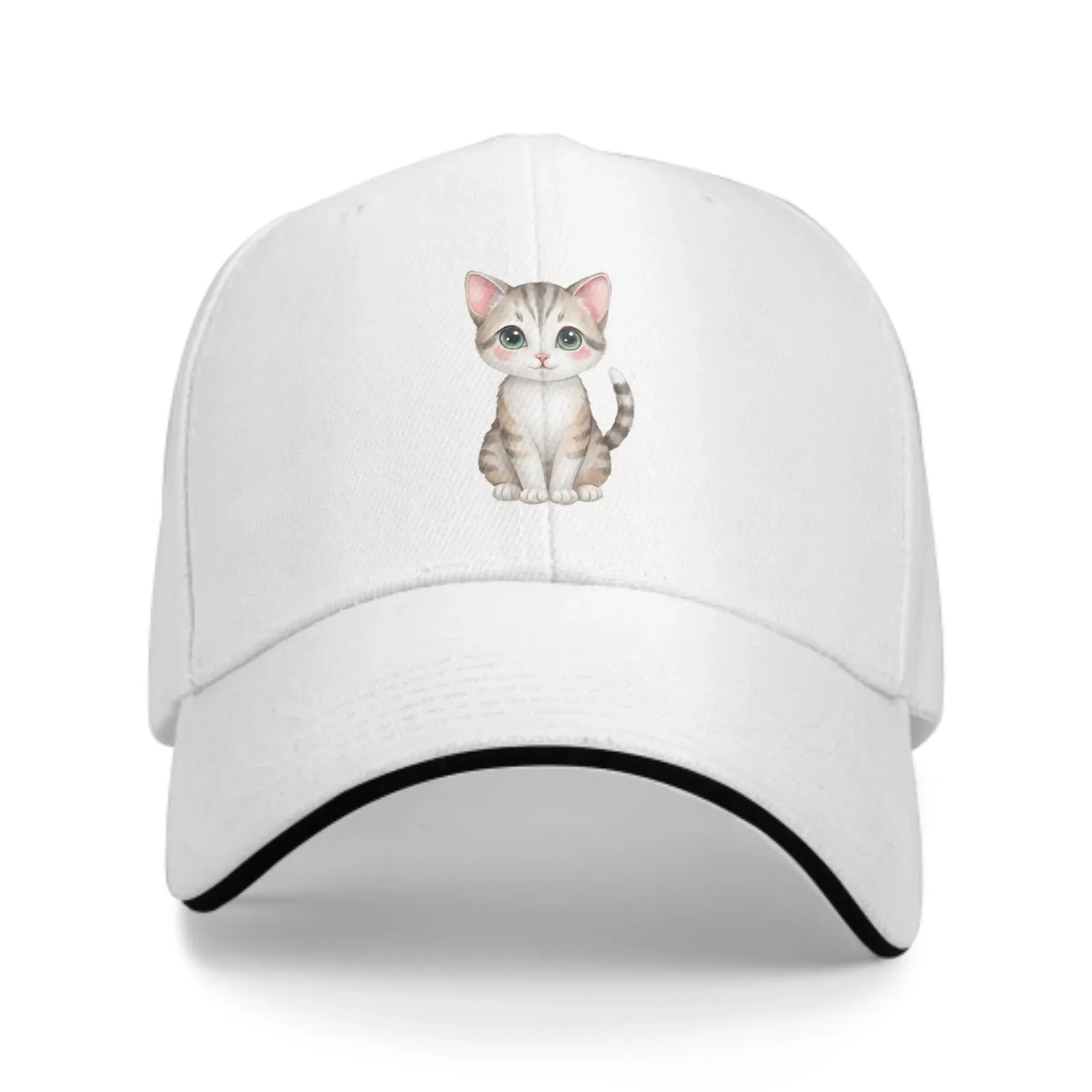 Gentle Kitty Print Hat Breathable Baseball Cap Cartoon Sunscreen Mesh Embroidery Trucker Hat