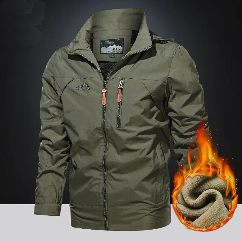 Fleece Lined Warm Winter Jacket Waterproof Outdoor Hiking Trekking Jacket With Hood Autumn Windbreaker Hooded Jacket Mens Coats