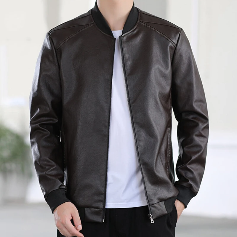 TRAF 2024 Leather Men Spring Korean Comfortable Slim Trend Handsome Men\'s Leather Jacket Motorcycle Leisure Jacket