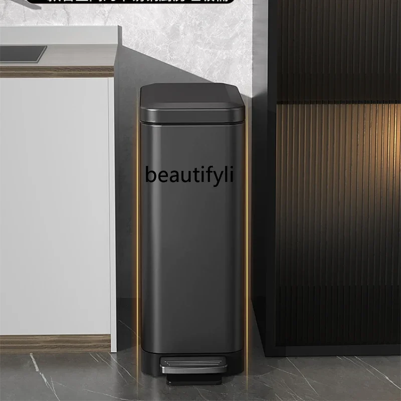 

R hj Trash Can Domestic Toilet Bathroom Gap Stainless Steel Kitchen Living Room Foot with Lid Large Horn R