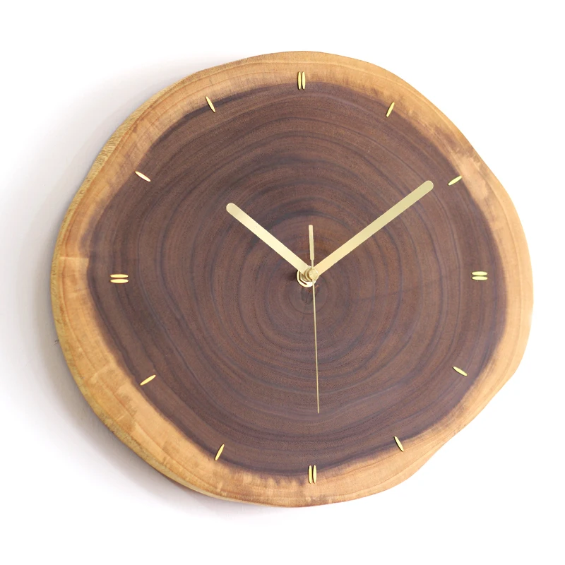 

Acacia wood, solid wood, copper annual ring wall clock, Nordic modern living room, bedroom, silent dark color minimalist home de