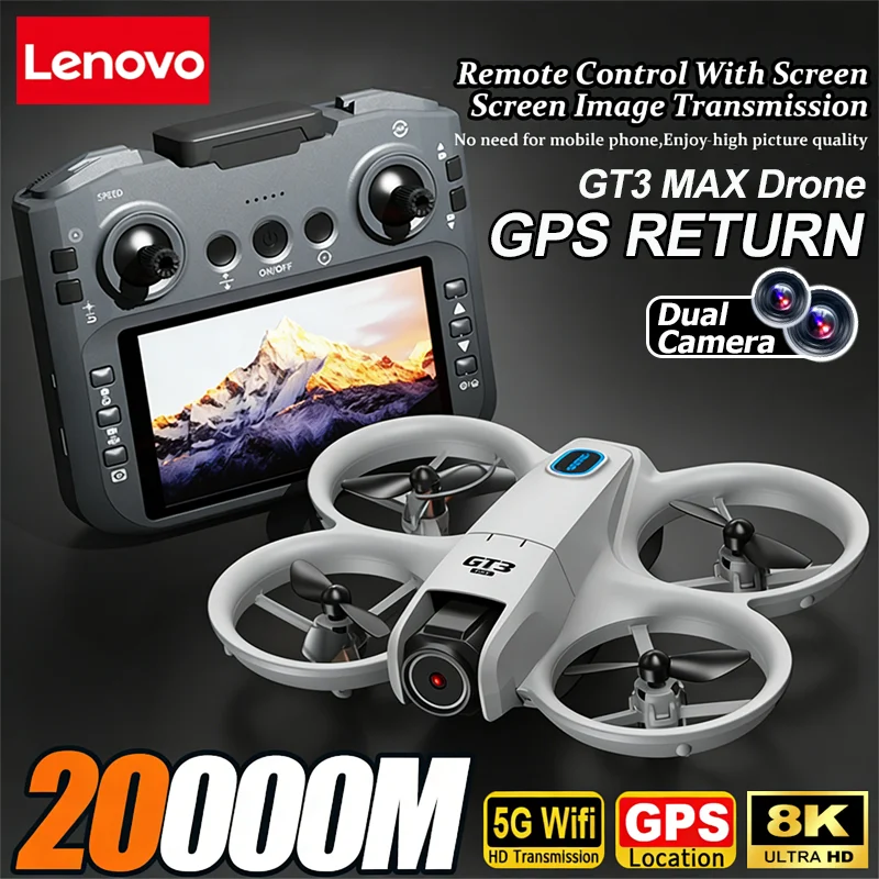 Дрон Lenovo GT3 MAX складной, 8K, для аэрофотосъемки, с оптическим позиционированием, пятисторонним обходом препятствий, бесщеточный БПЛА
