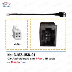 Upindo Car Radio Connector 4 Pin USB Cable Wiring Harness Socket Adapter Android Head Unit Accessories for Mazda