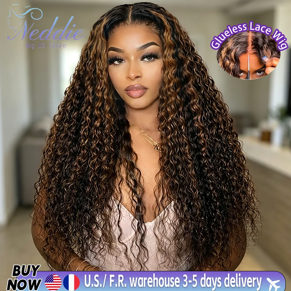 1B30 Highlight Curly Human Hair Wigs 13X6 Hd Lace Front Wigs Brazilian Deep Wave Pre Plucked Hairline Pre Cut Lace 5x5 Glueless Wigs