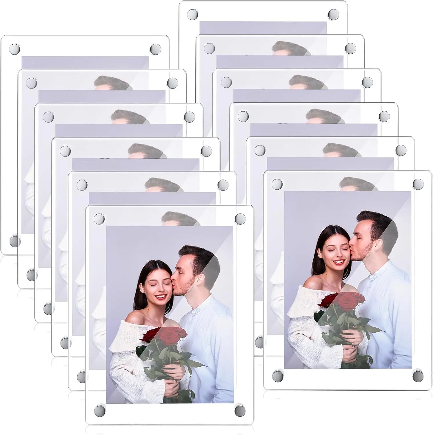 

12 Pack Acrylic Picture Frames 5 x 7 Inches Floating Acrylic Photo Frame Clear Wall Mount Frameless with Metal Standoff for