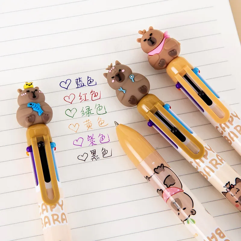 36Pcs Wholesale Creative Kapibara Cartoon Capybara Six-Color Press Color Ballpoint Pen Student Stationery Prizes Gifts