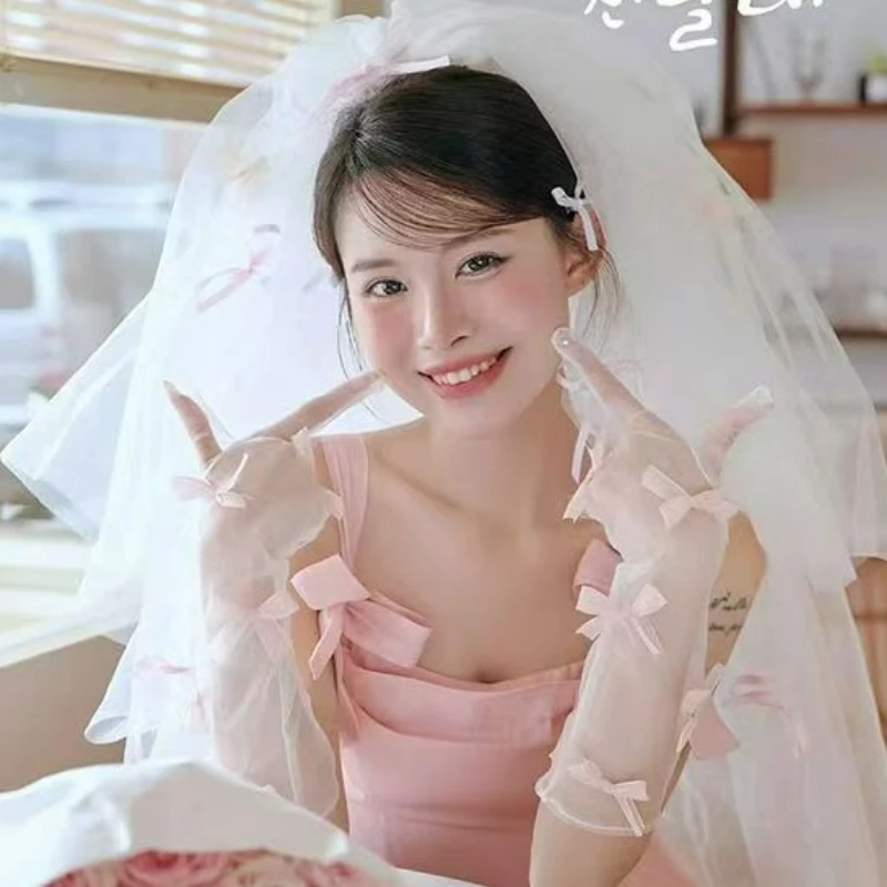 

Новые популярные перчатки в стиле «Республика Китай» с эффектом «допамин», милые и игривые перчатки «Французская коquette», розовые перчатки с бантом для фотосессий