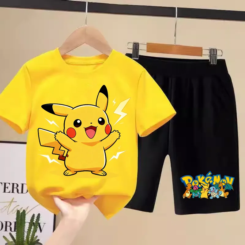 Костюмы-Покемонов-летняя-модная-футболка-и-брюки-комплект-с-принтом-Пикачу-и-Иви-пижамный-комплект-домашняя-повседневная-спортивная-одежда-подарок