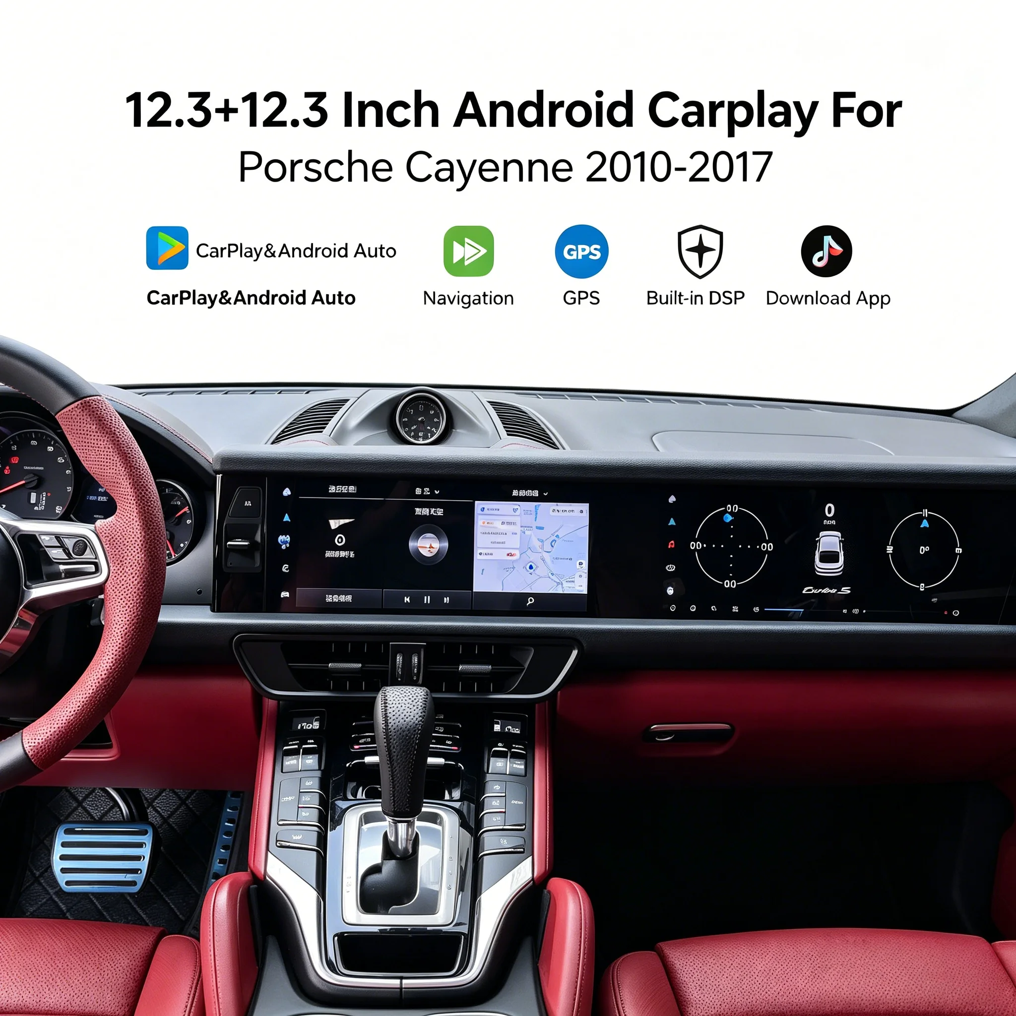 

12.3+12.3Inch Android Carplay For Porsche Cayenne 2010-2017 Upgraded Interactive Dual Screen Multimedia Video Player Navigation