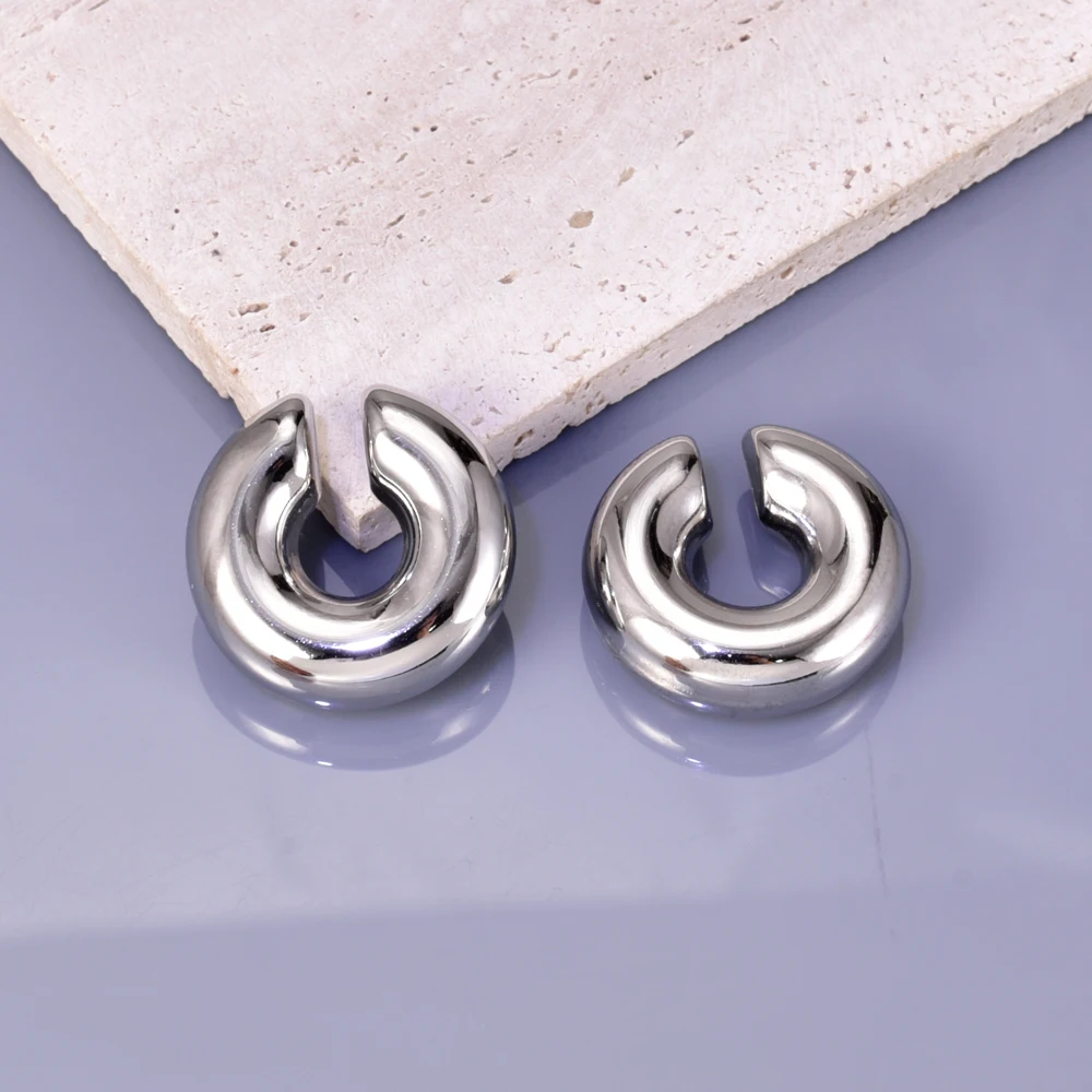 02 INS net red with stainless steel thick round tube hollow ear ring ear clip accessories wholesale