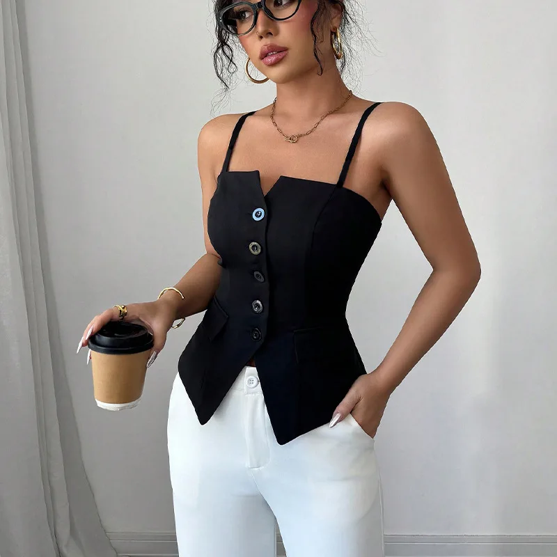 

Women's Clothing 2025 Summer New Fashion Elegant Suspender Vest Tanks Tops Woman