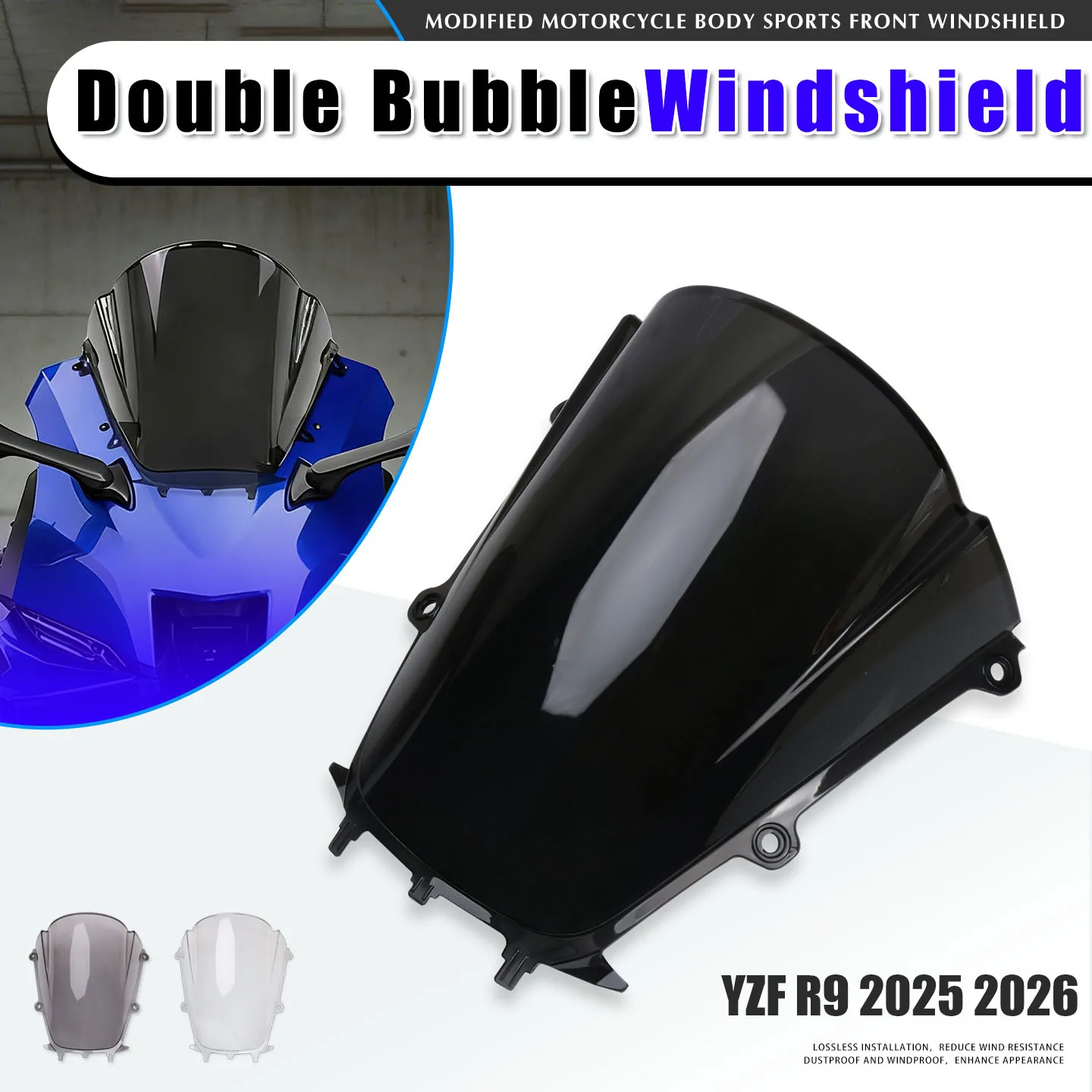 

Motorcycle Windscreen Double Bubble Windshield Wind Screen Front Deflector Viser For YZF-R9 YZFR9 YZF R9 2025 2026