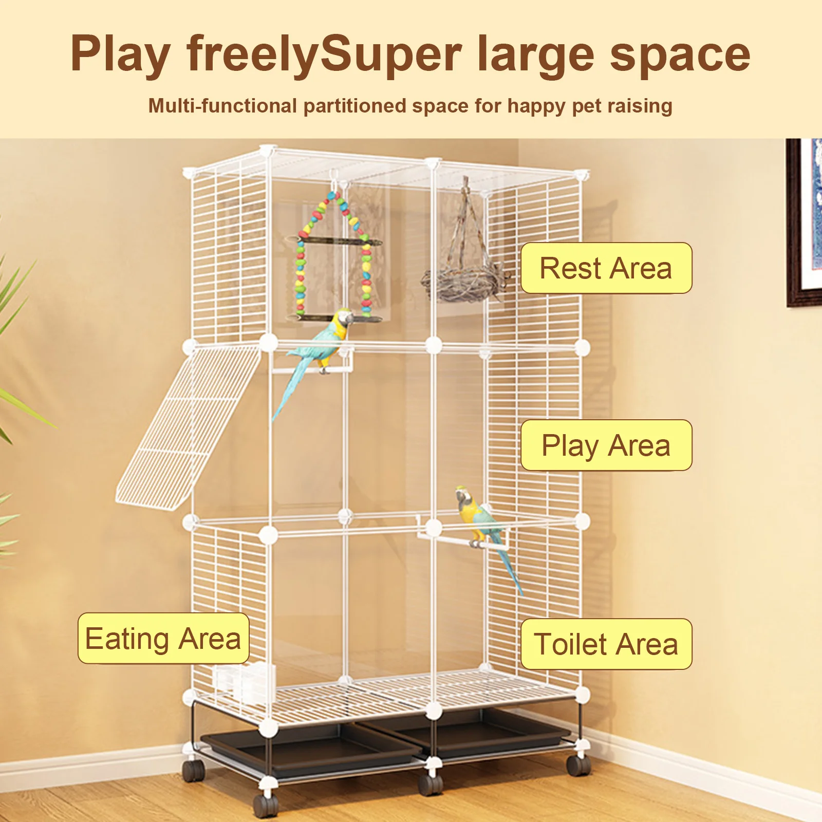 

Клетка для птиц на колесиках с поддоном, качелями и лестницей, большая полетная клетка, широкая клетка для канареек, корелл, волнистых попугаев, птиц-попугаев