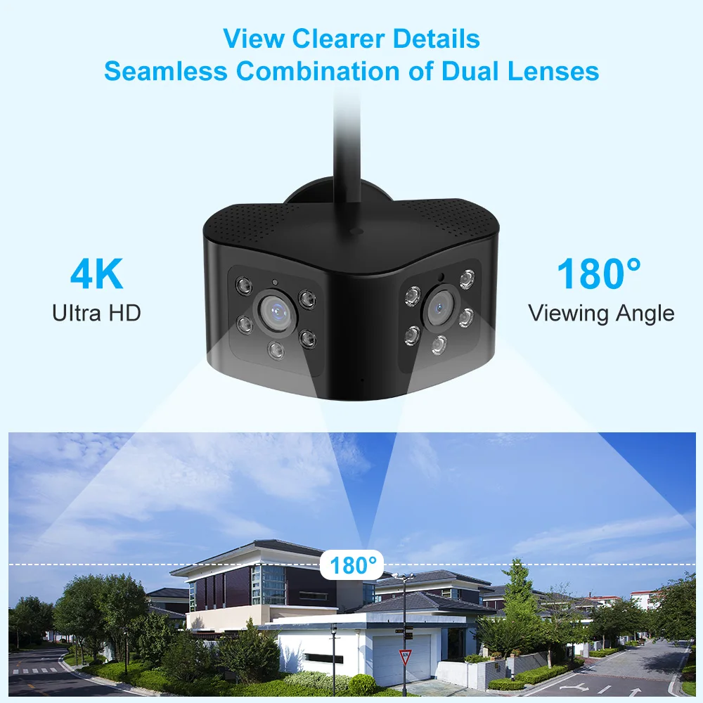 Unilook 4K 8MP outdoorové duaal objektiv bezdrátový kamera WIFI záruka kamera outdoorové 180°wide-angle vidění AI hnutí detekce & alarm