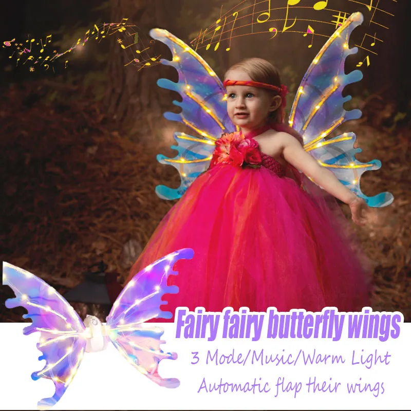 Elf Halloween Fairy Wings For Girl Electric Glowing Butterfly Wings Kids Birthday Party Pet Halloween and Christmas Dress Up